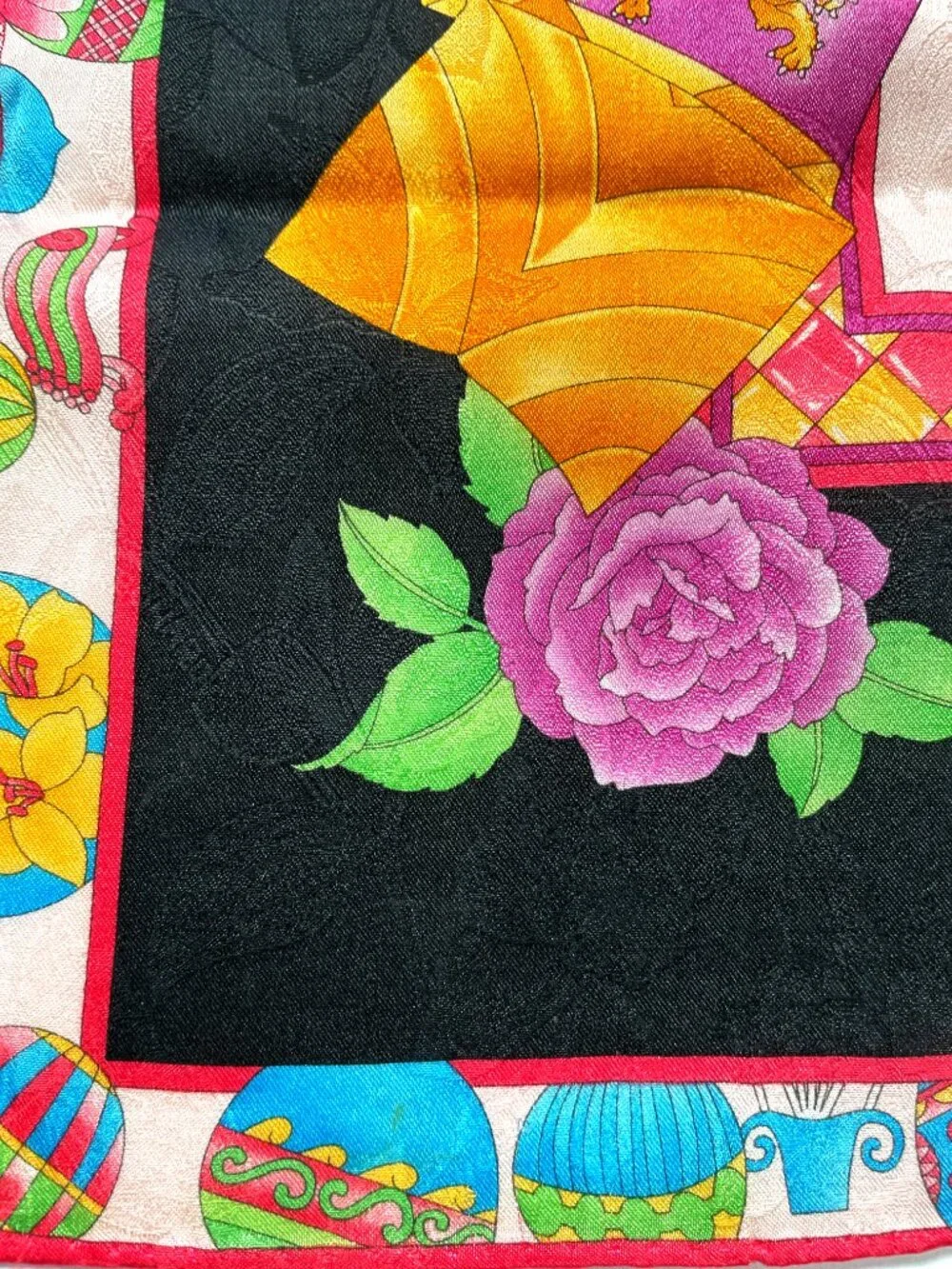 Leonard Vintage Silk Scarf – Floral Hot Air Balloon Motif